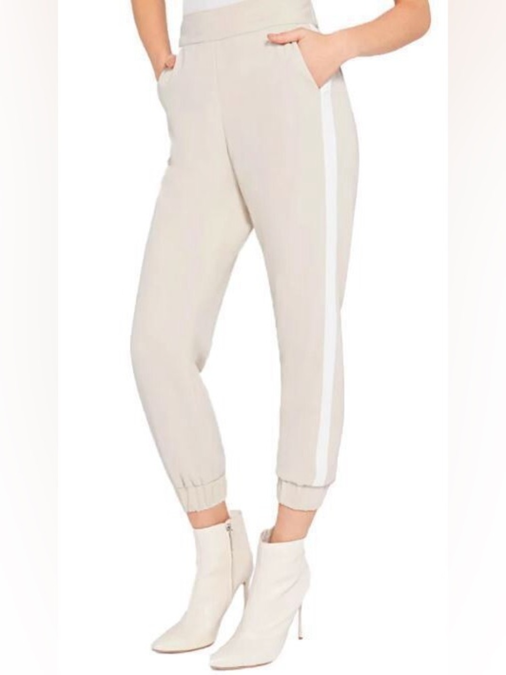 NWT Alice + Olivia Pete Joggers in Taupe with White Stripe, size S